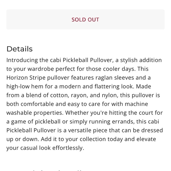 CAbi Style 6446 Pickleball Pullover Sweater Size S - Picture 11 of 11